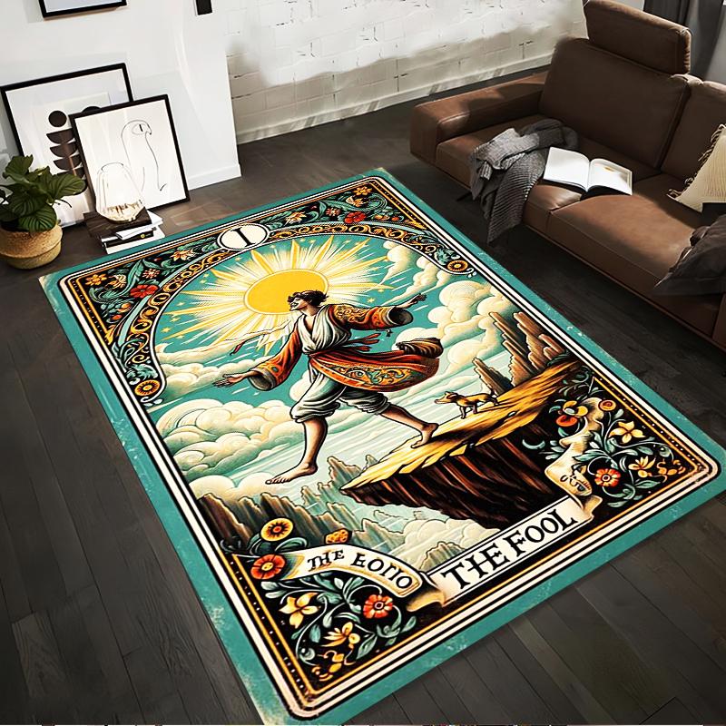 

Tarot-Themed Area Rug with The Fool Design, Sun and Cliff Motif Suitable for use as an anti-slip for living room bedroom sofas 40x60cm( 15x23in )