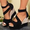 European‑American Color‑Block Wedge Sandals, Summer New Plus‑Size Women's Peep‑Toe Thick‑Sole Closed‑Heel Sandals