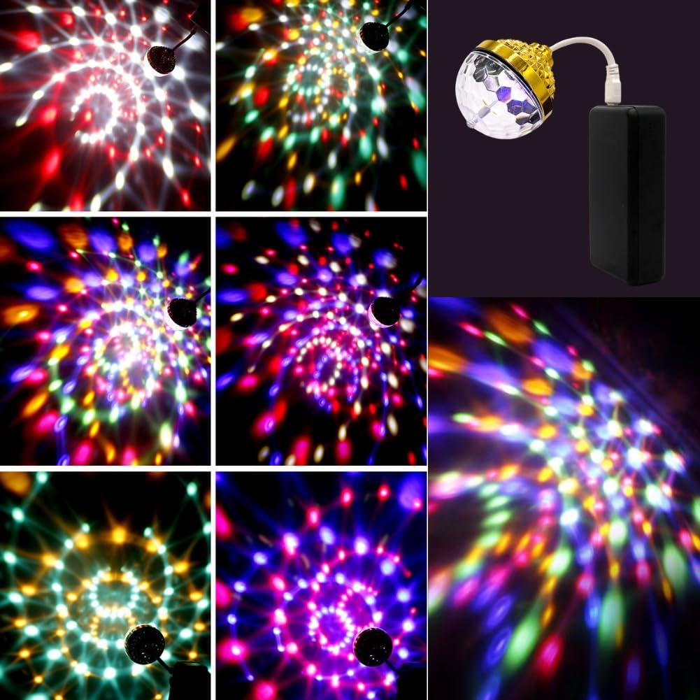 Portable Mirror Ball Disco Small USB Illumination for Birthday Stage and Decorative Trucks Light, LED, Powered, 360-Degree Rotation, Parties, Karaoke,