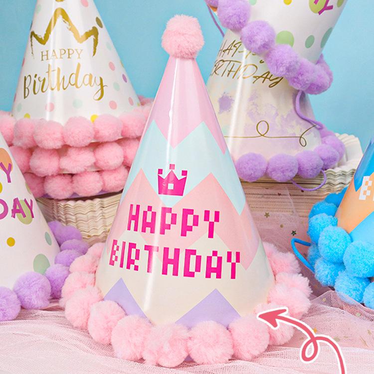 Creative Birthday Cake Pom-Pom Party Hat for Kids & Adults