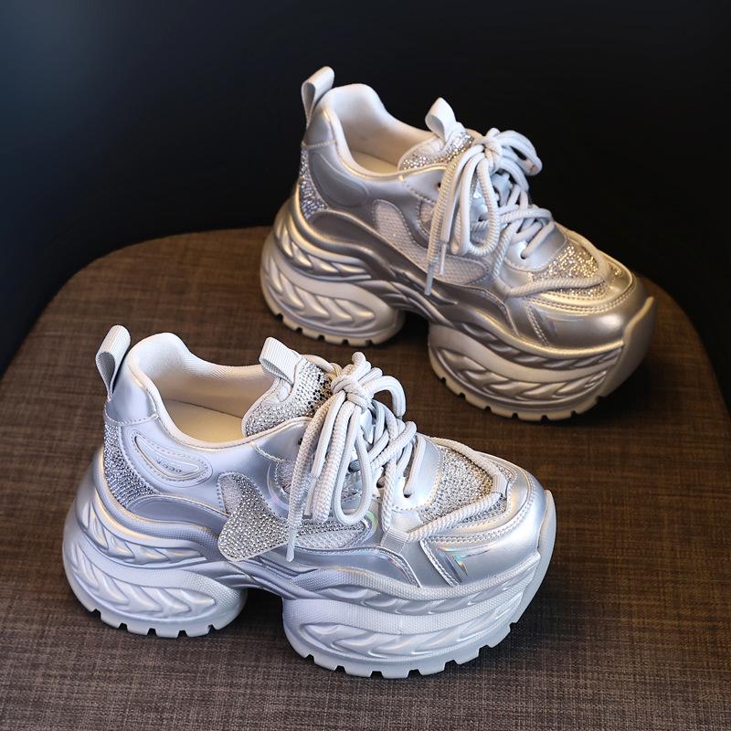 2025 Rhinestone Platform Hidden Heel Women's Fashion Sneakers