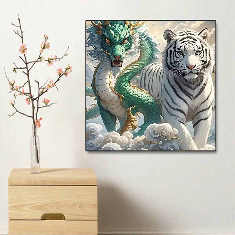 New Arrival 5D DIY Full Circle Diamond Painting "Dragon and Tiger Picture" Embroidery Cross Stitch Home Decor Gift