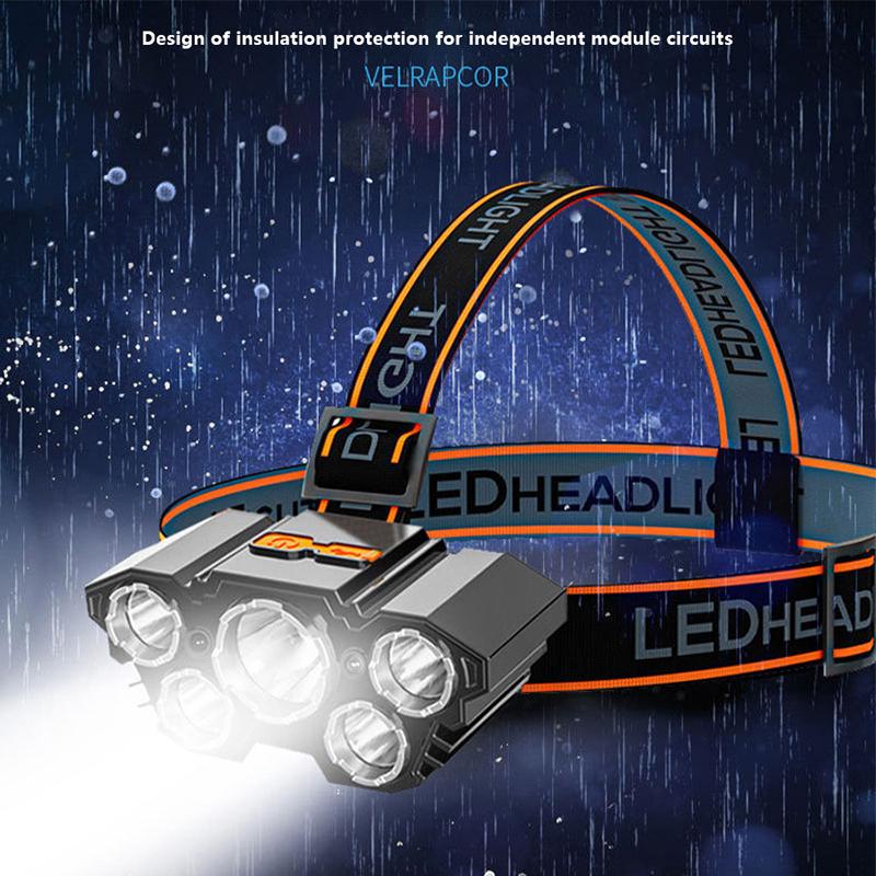 Super Bright 5 Led Head Flashlight Usb Rechargeable Headlamp Outdoor Powerful Waterproof Camping Fishing Adventure Head Lantern