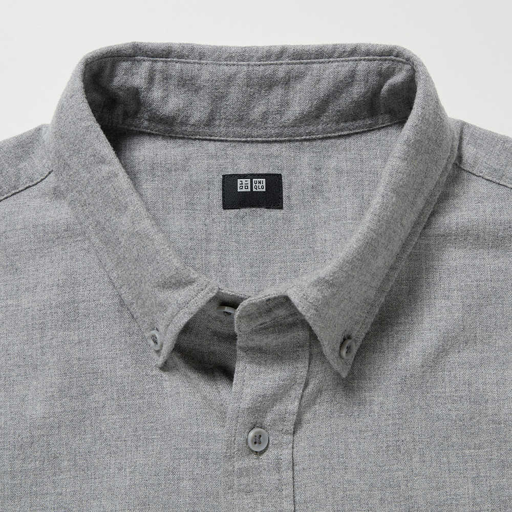 Uniqlo Solid Color Single-Breasted Long Sleeve Shirt Men Shirts Gray 450267-03