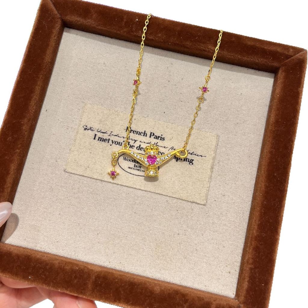 Brushed Search Banner Magic Lamp Necklace Niche Design Make A Wish Fashion Light Luxury Temperament Versatile Collarbone Chain