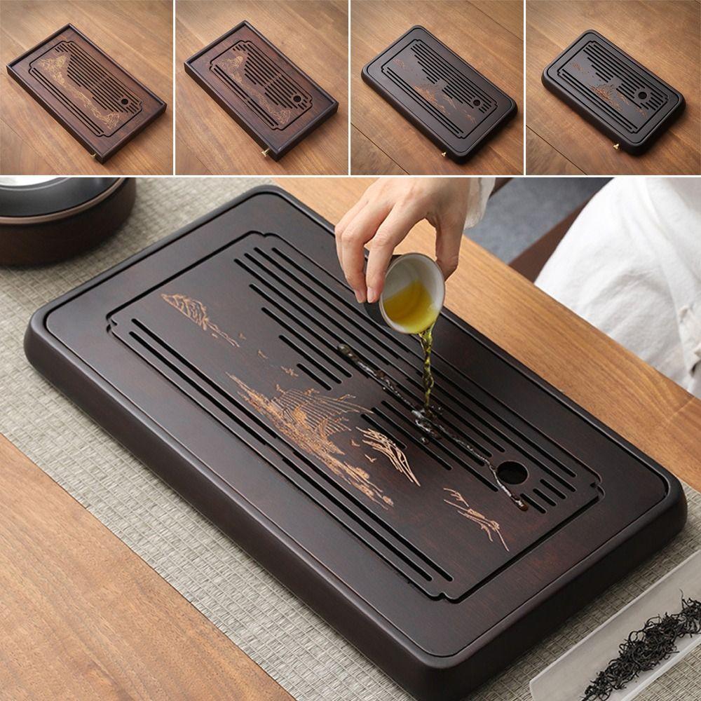 Creative Gifts Bamboo Tea Tray Portable Simple Tea Table Dry Wet Dual Use Drainage Storage Kung Fu Tea Set