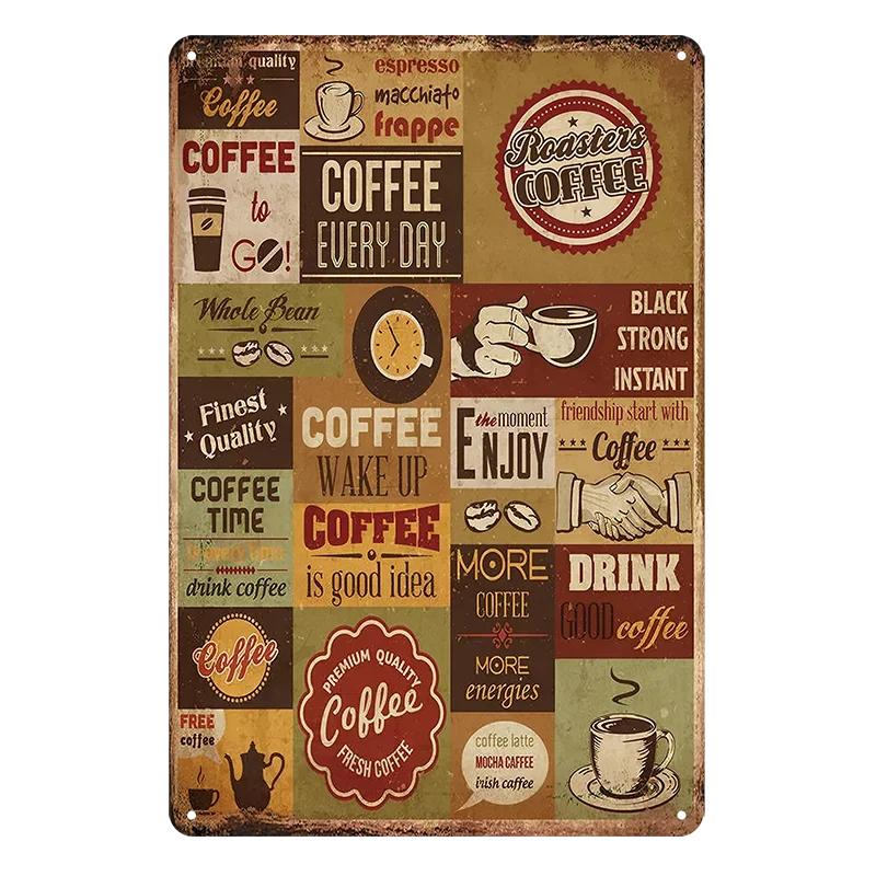 Vintage Coffee Bar Metal Tin Signs Decor Wall Art Sign Posters Wall Decoration Coffee Plaque Sign Cafe