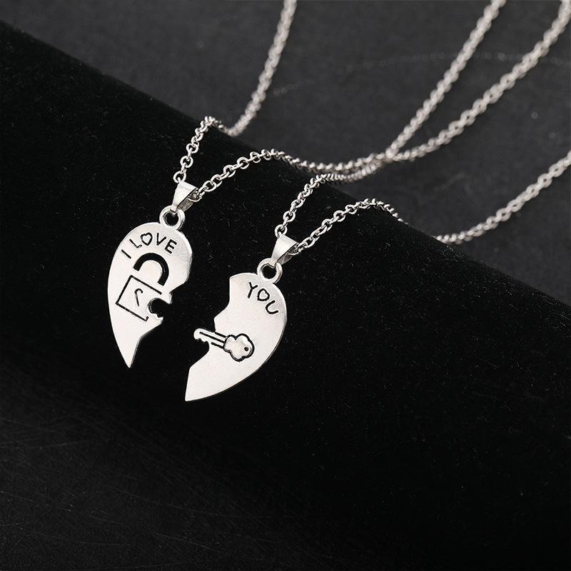 2Pcs Couple Lock Key Heart Puzzle I Love You Pendant Couple Necklace Pendants Necklaces For Lovers Valentine'S Day Jewelry Gifts