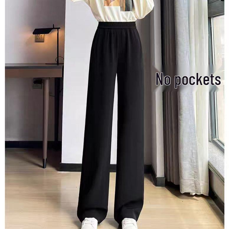 

Women s Black Wide-Leg High-Waisted Pants - Spring/Summer Casual Nine-Point Length XL 115-130 jin