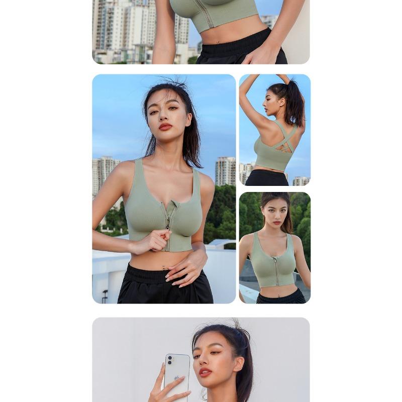 Women's High Strength Shockproof Front Zip Sports Bra High Elastic Push Up Anti Sagging Fitness Plus Size Seamless Beauty Back Bra