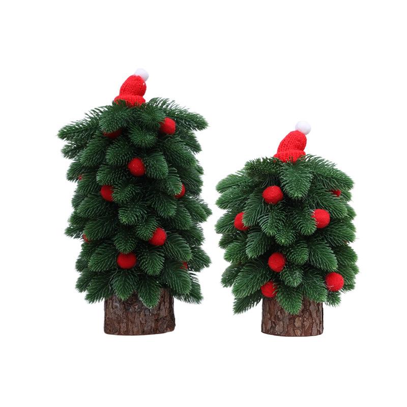 Weihnachts-Mini-Schlafzimmer Simulierte Kiefernadelbaum-Atmosphäre Dekoratives Rotes Haarball-Schreibtischornament Festivaldekoration
