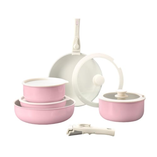 KCNN 5-Piece Frying Pan Set with Removable Handles, IH/Gas Compatible, Perfect for Single Living, Marble-Coated, Smooth, Non-Stick, Easy To Clean, Ove