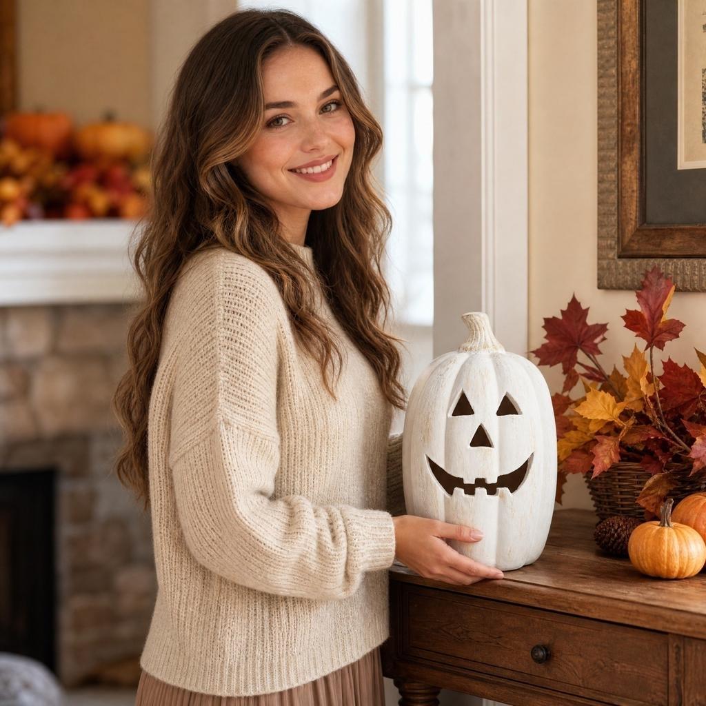 Resin Pumpkin Figurine for Fall Decor, Festival Party Decoration, Indoor Outdoor Table Centerpiece