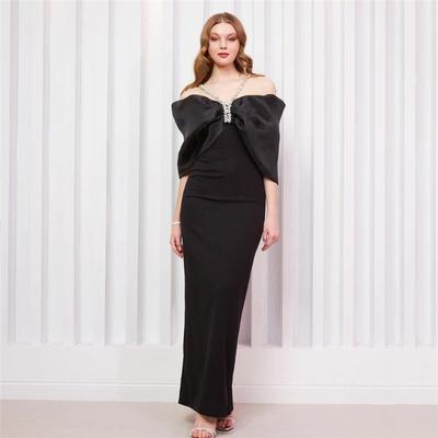 New Sexy Design Bandage Dress Neck Evening Dress with Diamonds Shoulder Slim Long Women's Clothing