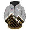 Herren Damen NFL Kapuzen-Reißverschluss-Sweatshirt Digitaldruck Lockerer Schnitt Freizeit-Sportbekleidung Alles