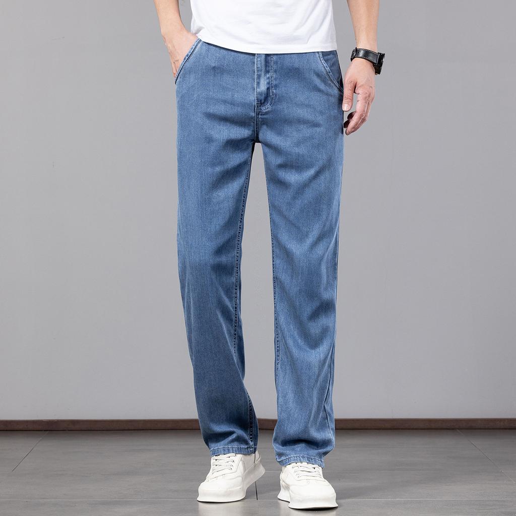 New Summer Lyocell, Cool, Thin, Soft, High-end Men's Denim Trousers, Loose, Straight, Trendy And Versatile