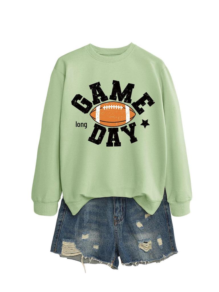Colorful Football Letter Crewneck Sweatshirt - Game Day Long Sleeve Casual Wear