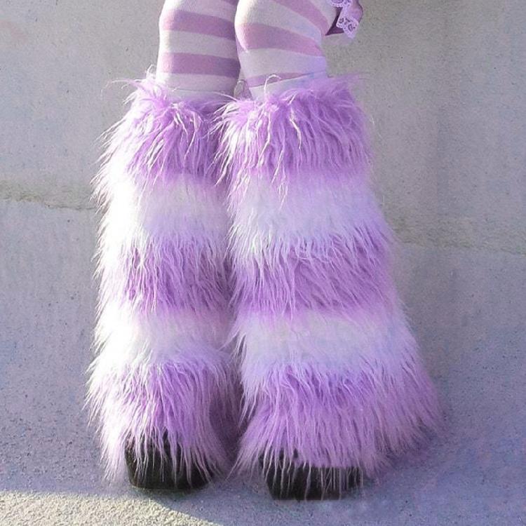 Furry Plush Christmas Leg Gaiters Striped Leg Sleeves for Adult Festival Gathering Night Club Stage Show Leg Warmers