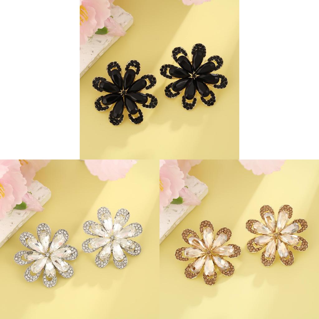 Elegant Alloy Diamondaccented Flower Earrings With Geometric Design For Wedding