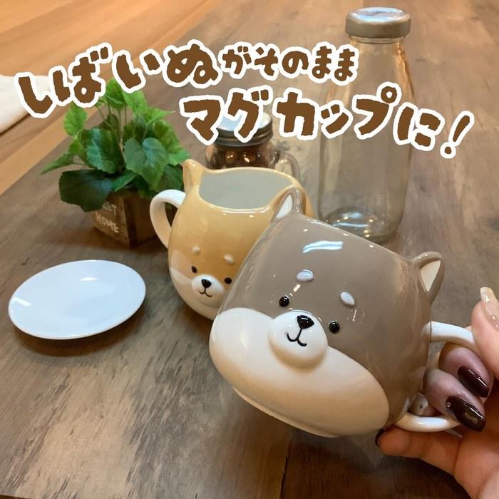 [Kawaiku] "Nikoichi" Cute Round Mug Set, Pair - Large, Approx. 13x10cm, 390ml, Shiba Inu Design, White Braun Approximately 12.5 x 9.7