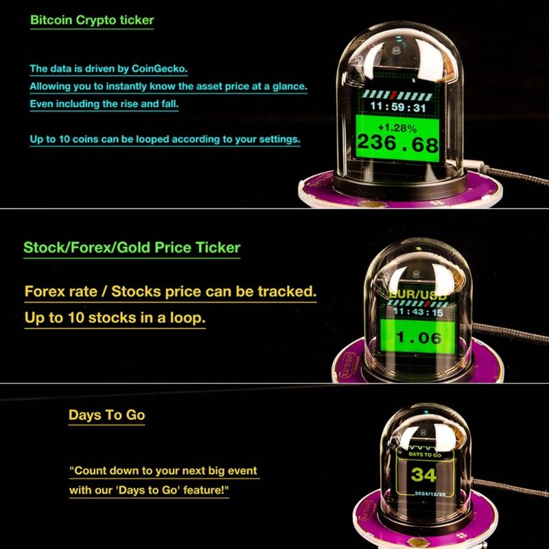UFOS Weather Clock WiFi Synced Nixies Tube Digital Alarm Clock with IPS Screen Time Bitcoins/Stock/Forex/Gold Tickers