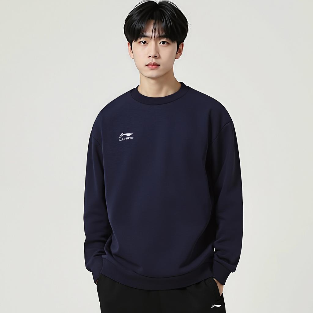 Li Ning Sweatshirts Unisex Ink Blue Crew Neck Moderate Regular AWDVG85-3