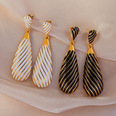 Retro Zebra Striped Drop Glaze Copper Gold-Plated Earrings Women'S Unique Personality Long Water Drop Earrings Earrings