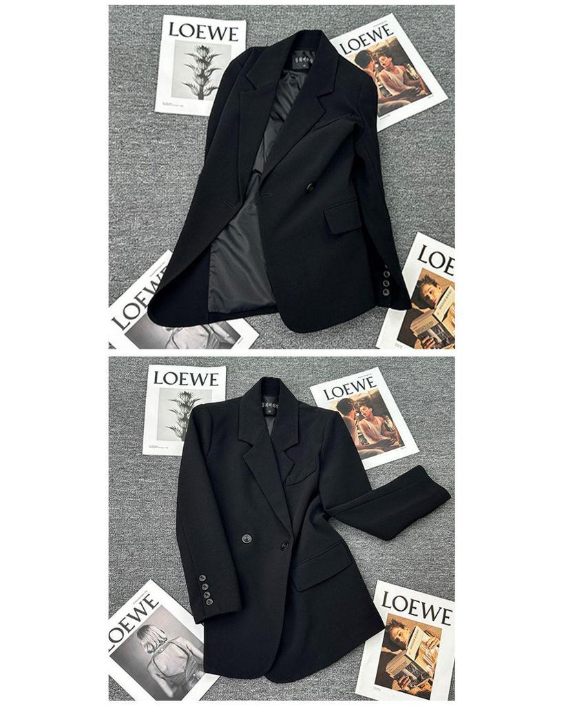 Women's Petite Gray Loose Two-Piece Suit Jacket Set - Early Spring 2025 Casual Blazer