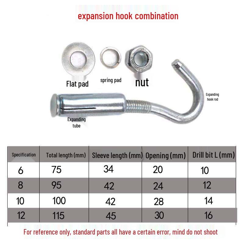 Galvanized Iron Ceiling Hook with Screw for Fans and Lanterns - M6, M8, M10, M12