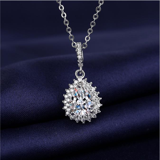 New Fashion 925 Sterling Silver Jewelry Round Zircon Pendants Necklaces Women Fine Semi Rhinestone Circle Clavicle Chain Choker