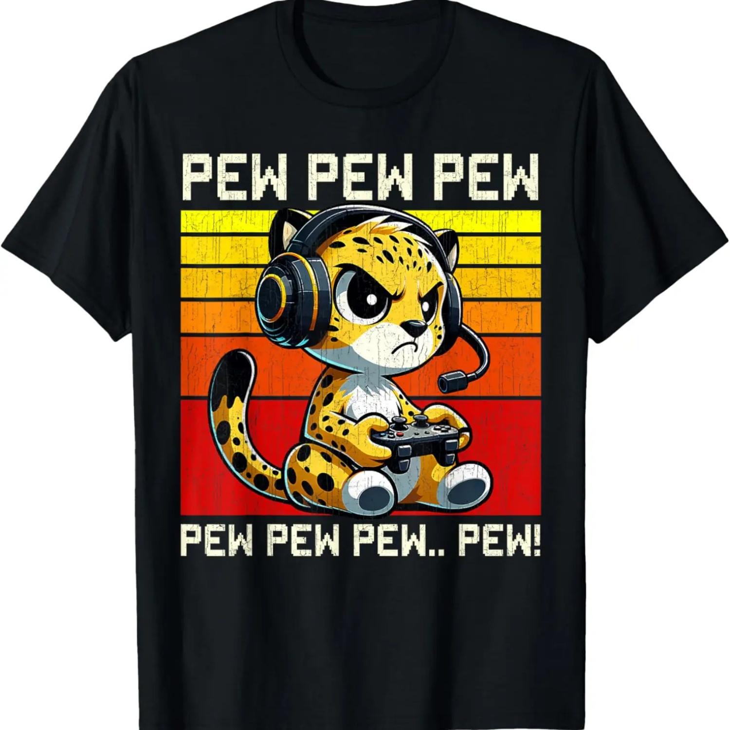 

Футболка Cheetah Gamer Pew Забавные Видеоигры Винтаж Мальчики Мужчины Девочки XXXXXL чёрный