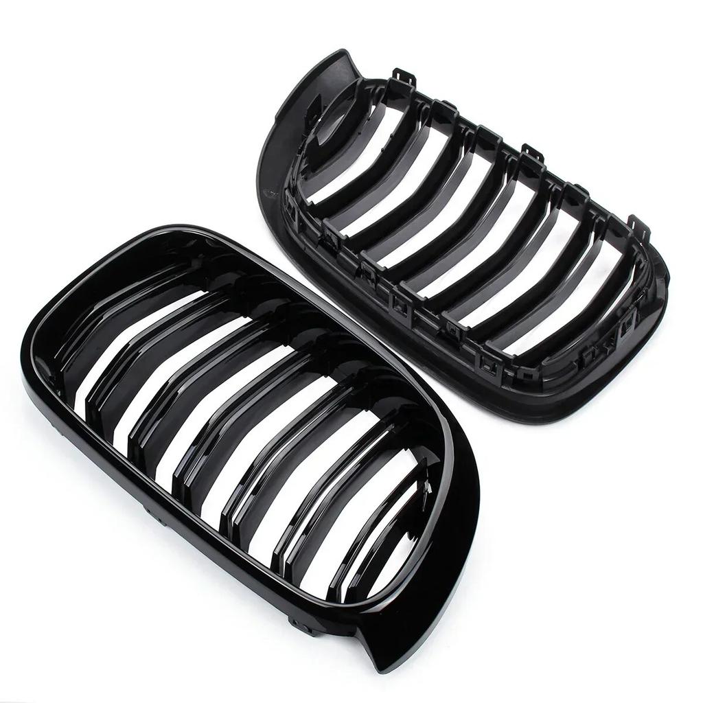 Glossy Black Front Bumper Kidney Grille Grill Hood Mesh Double Line For BMW X3 X4 F25 F26 2014-2017 Front Grille Racing Grills