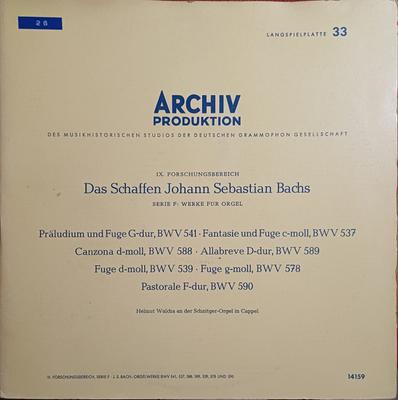 LP Record HELMUT WALCHA  Johann Sebastian Bach  Helmut Walc 14159 Archiv Produkti Germany Classical Used