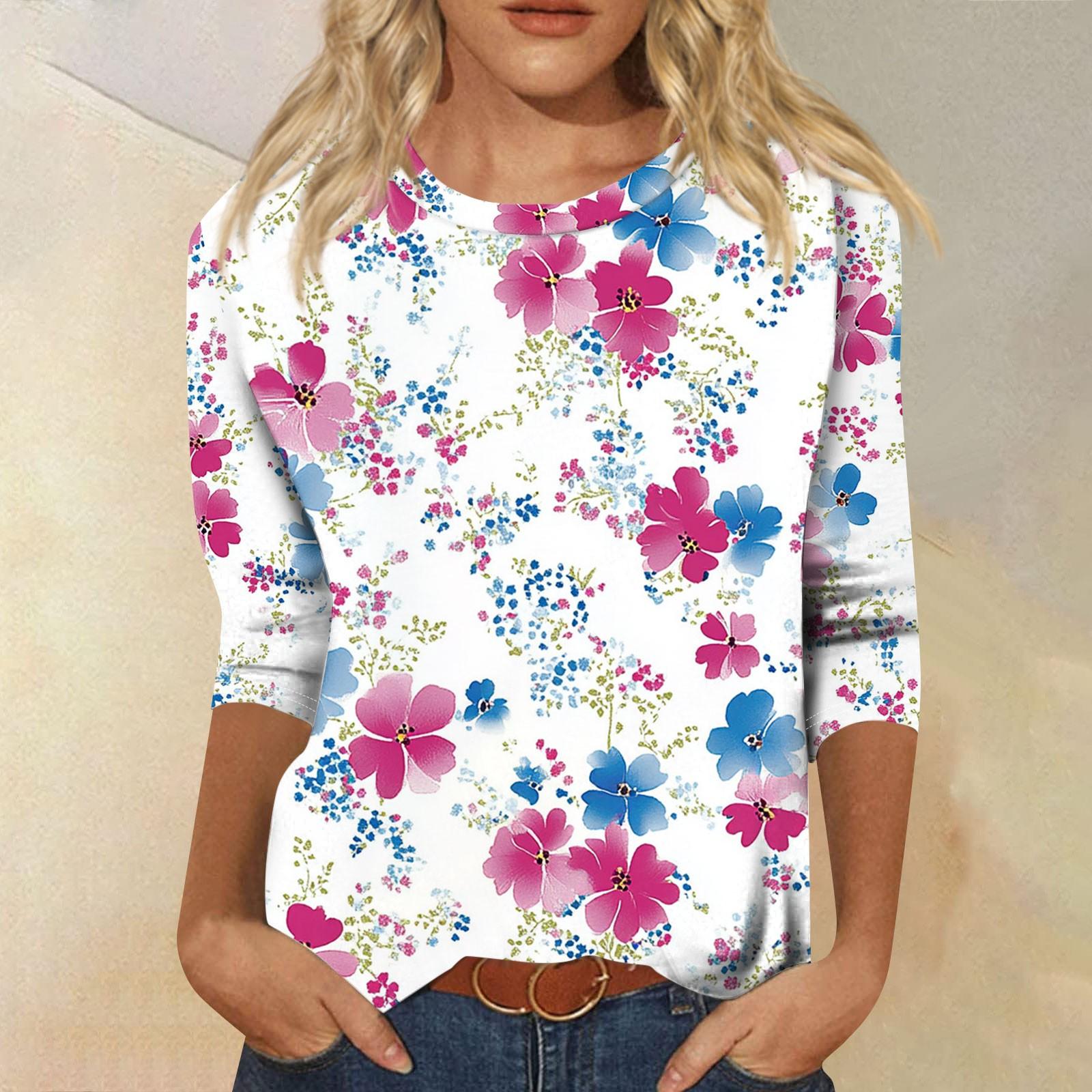 

Женский модный повседневный пуловер с рукавом три четверти и цветочным принтом на воротнике XL