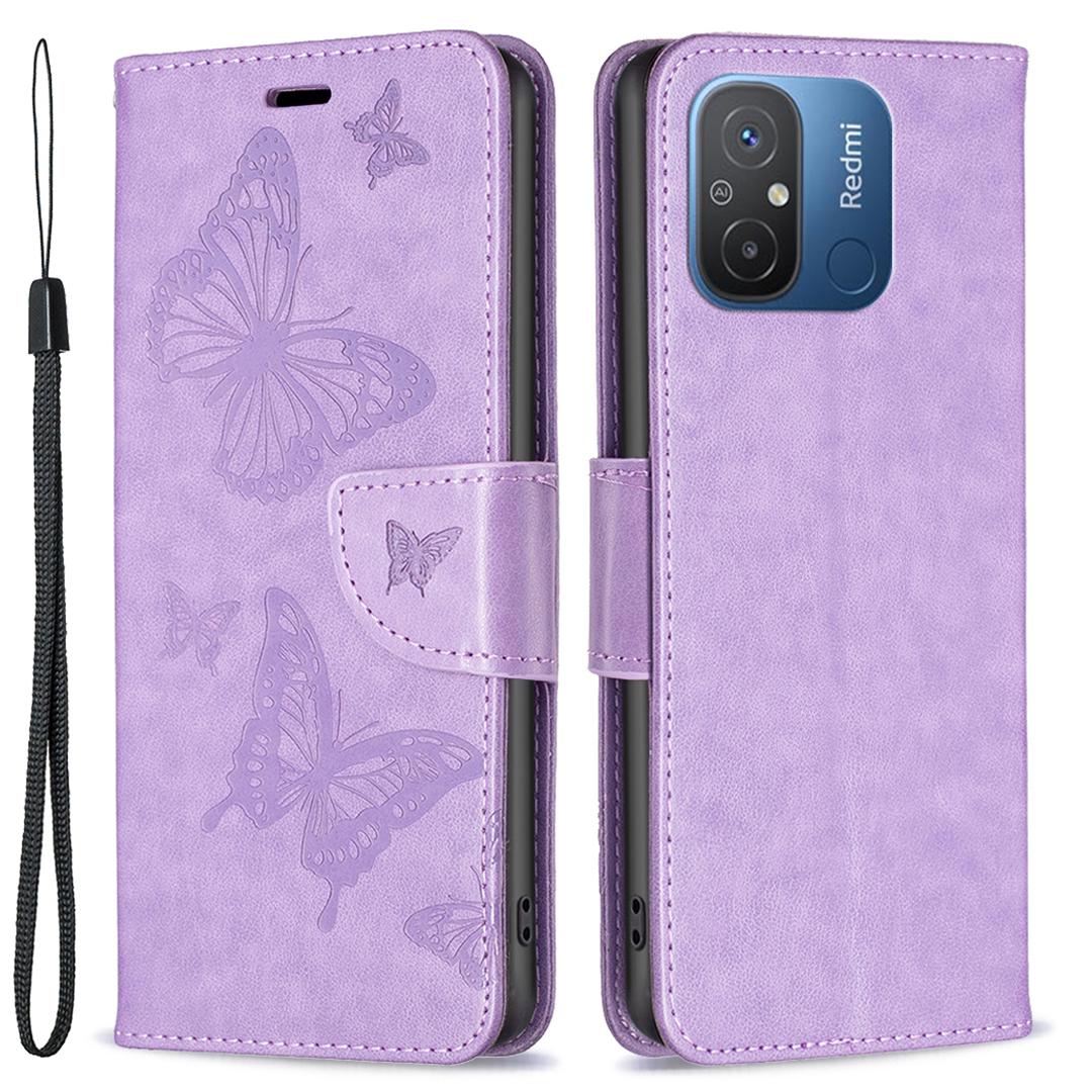 

For Xiaomi Redmi 12C 4G Shockproof Case PU Leather Phone Case Wallet Stand Cover with Strap Purple