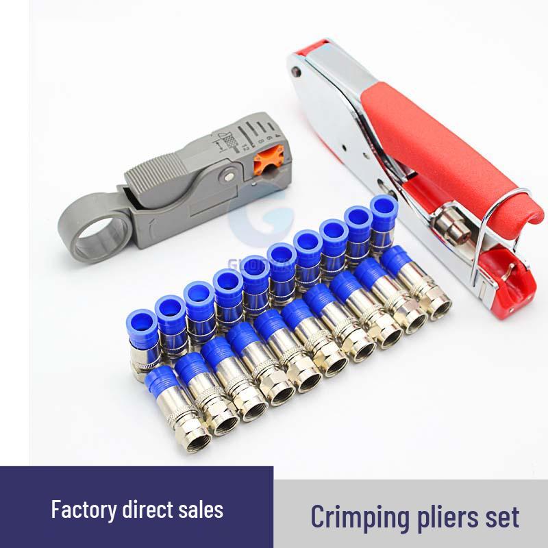 Crimping Tool Set: Coaxial Cable F Connector, Network Cable Pliers, Wire Stripper, Combination Tool 25cm x 10cm x 3cm