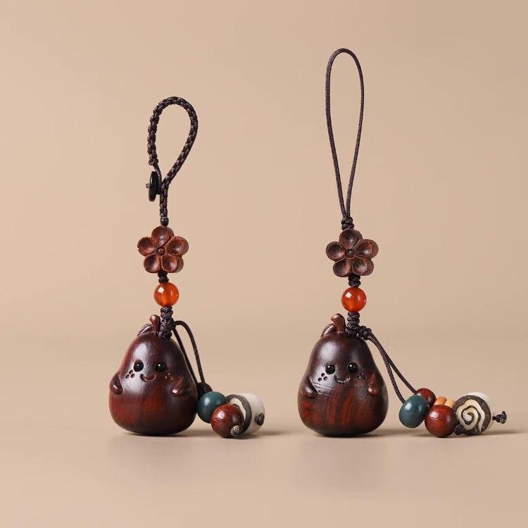 Sandalwood Cartoon Pear Inseparable Couple Mobile Phone Chain, Solid Wood Carving Crafts, Cute Pear Bag Decoration Pendant