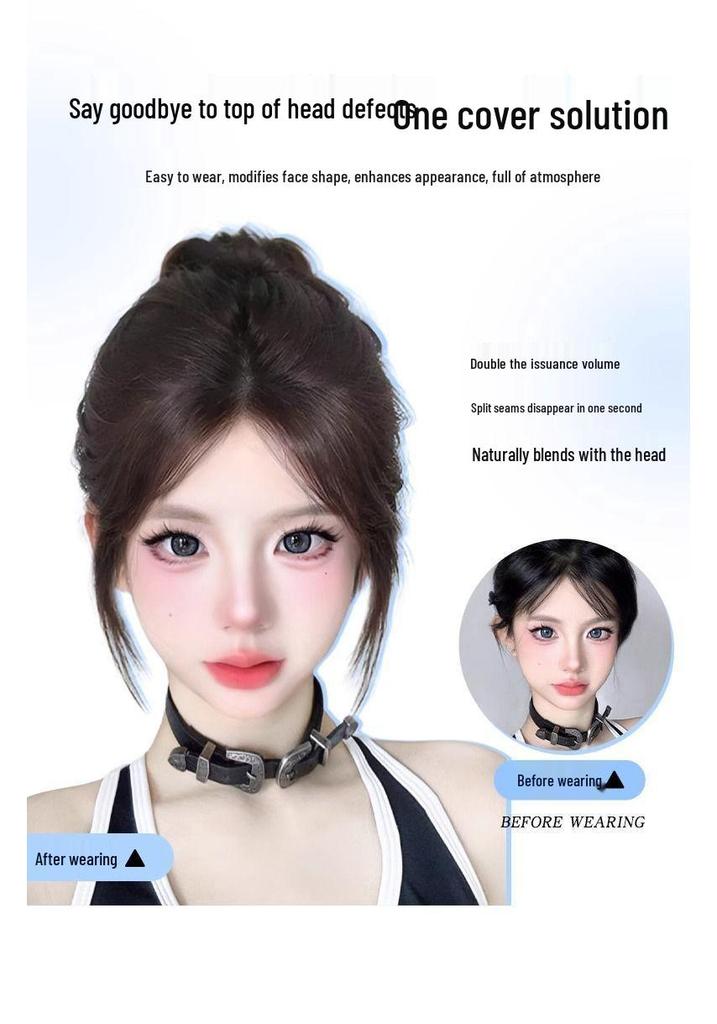 Fluffy Volume Boost Real Human Hair Extensions for Women – Seamless Air Bangs & Bald Spot Coverage
