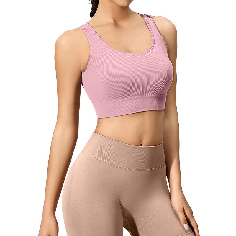 Women's Open-Back Shockproof Yoga Vest with Fixed Cup