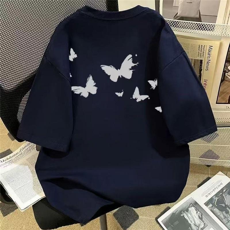 Women's Butterfly Print Oversized T-Shirt Casual Loose Short Sleeve Cotton Top Summer Tee