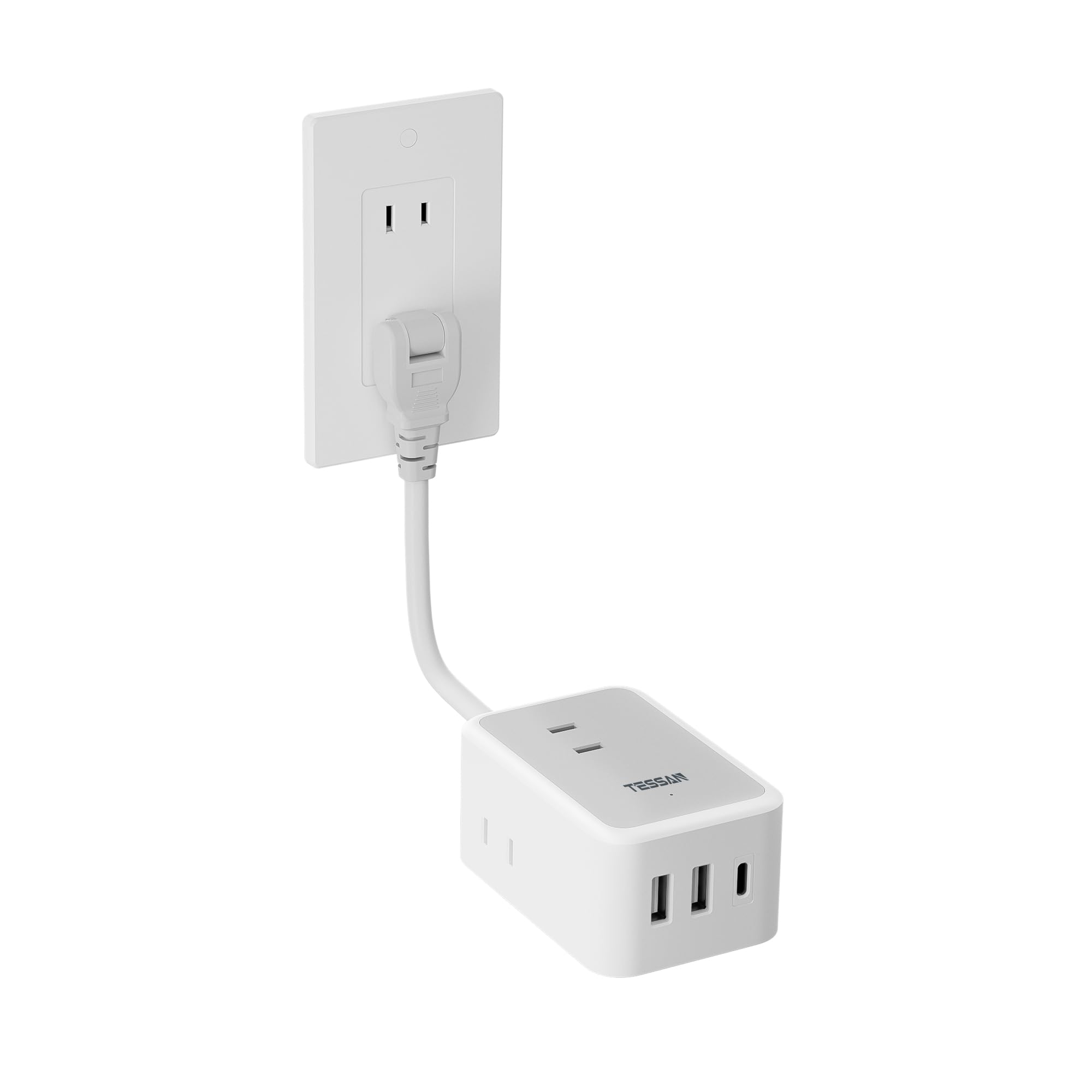 

Extension cord short 20cm USB outlet power tap with USB TESSAN 3 AC ports 1 Type C 2 Type A ports Octopus foot wiring Octopus foot outlet Branch Table