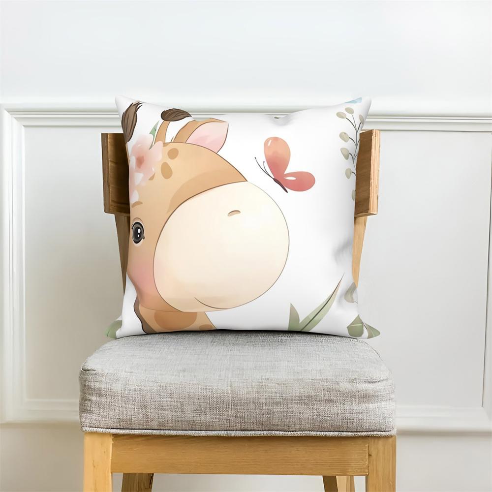 White Cushion Cover Pillow Sofa Decorative Pillowcase Cute Cartoon Animal Print