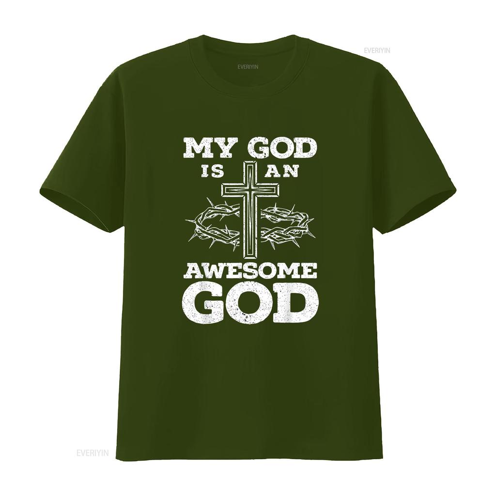 Womens My God Is An Awesome Christian Religious Jesus Christ T Shirt Black 2XL vintage Washed designer clothes Comfortable