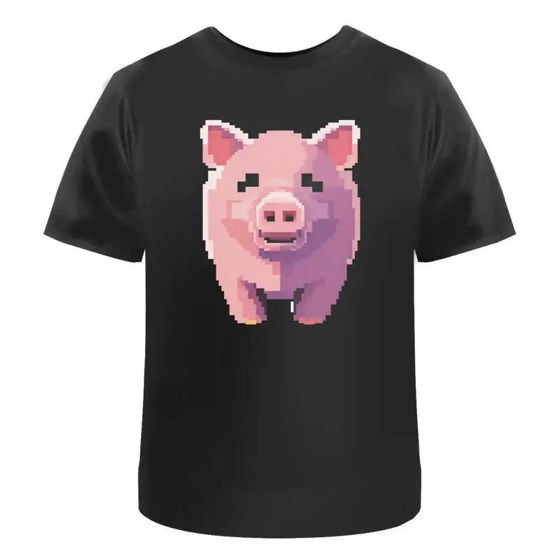 Pixel Art Pig Cotton T Shirt Ta044605