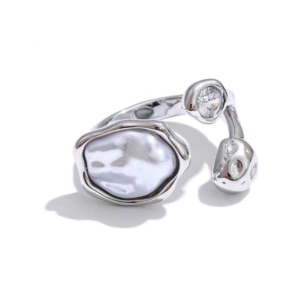 

Yhpup Size 8 Stylish Unique Simulated Pearls Zirconia Finger Ring Gold & Platinum Plated Stainless Steel Geometry Retro Jewelry 8