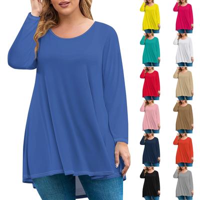 Women's Fashion Large Size Round Neck Long Sleeve Casual Solid Color Loose Pullover Top