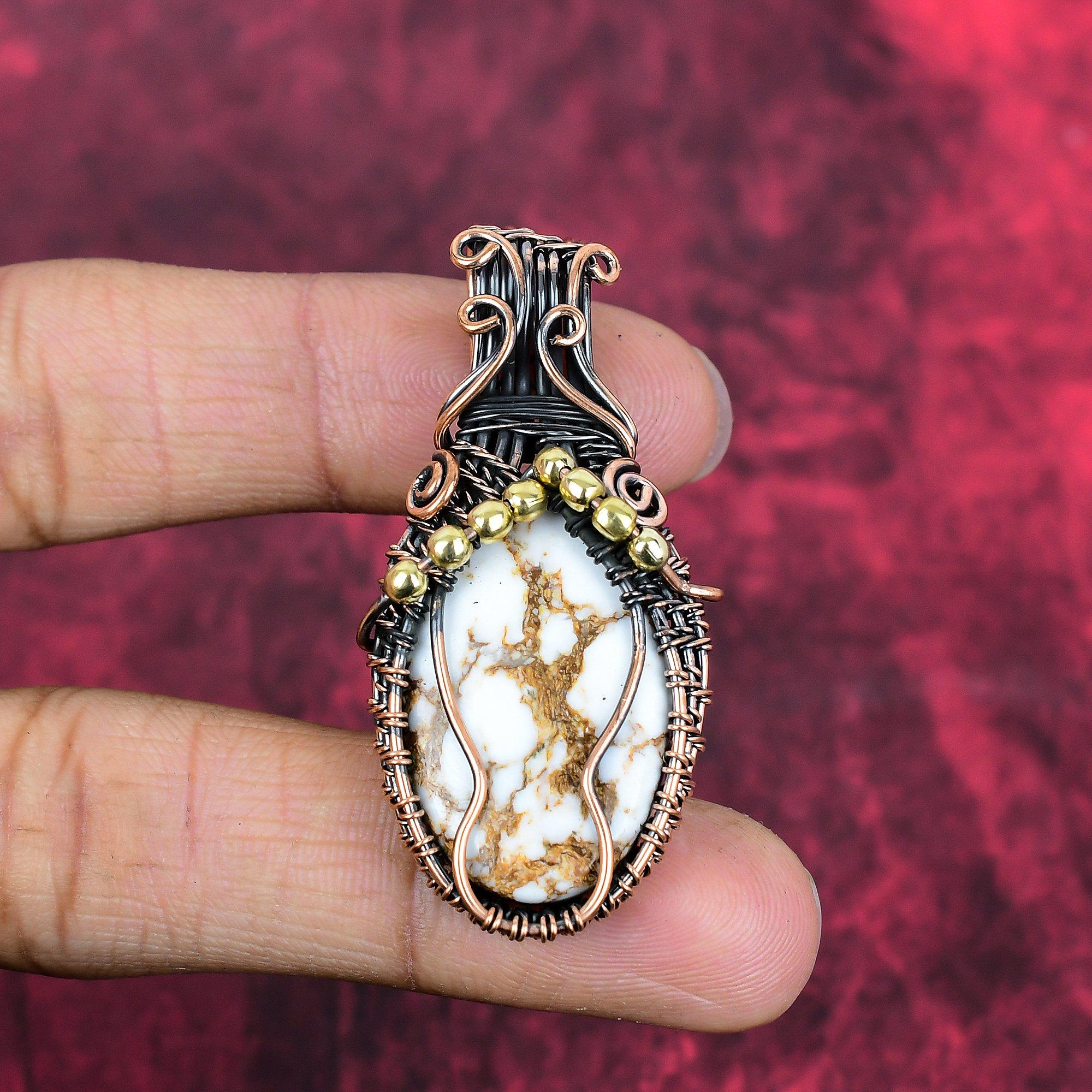 Wild horse magnesite pendant copper wire wrapped pendant handmade antique pendant copper wire Jewelry real gemstone pendant engagement gifts