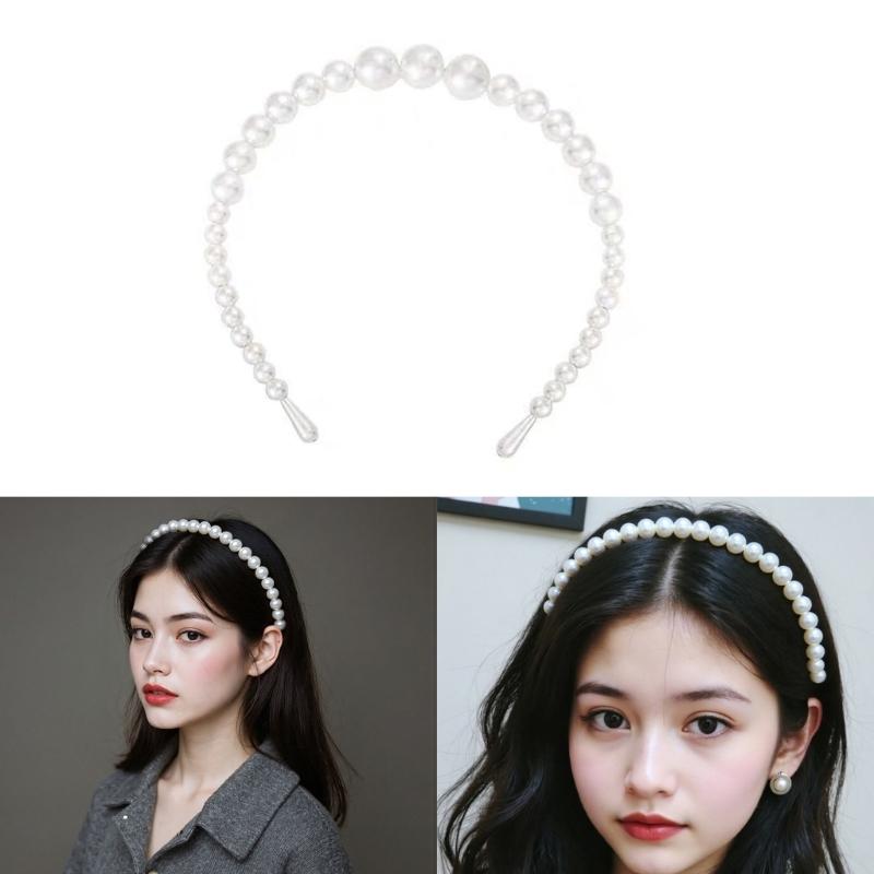 Korean Styles Acrylic Rhinestones Hairband With Faux Pearls Decoration Secure Grip Lightweight For Prom Event