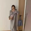 V-neck Long Knitted Dress for Women's Autumn and Winter New Lazy Style Loose Large Size with Coat Backing Sweater Skirt Tide