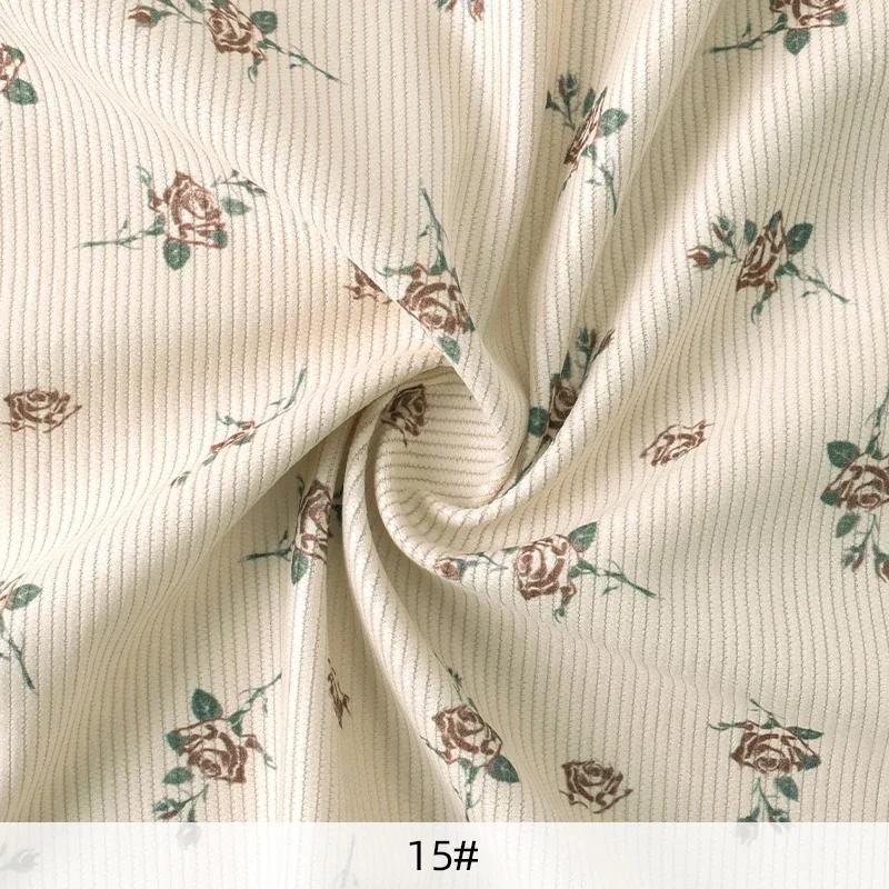 0.5/1/2 Yard Corduroy Fabric Cherry Heart Print Stripe Fabric For Sewing Garment Shirts Romper Dress Jackets Sofa Throw Pillow